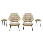 Manhattan Comfort - Ensemble de 6 fauteuils à bascule d'extérieur modernes Benson - Crème-Ensemble de conversation d'extérieur moderne 3 pièces avec 1 fauteuil, 1 repose-pieds et 1 table d'appoint