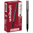 uni-ball Deluxe Rollerball Pens - 0.5mm - Black - 12 Pack-Rollerball Pens