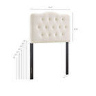 Modway Annabel Stain-Resistant Performance Velvet Twin Headboard - Alabaster-Diamond Button Tufting