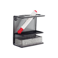 Safco Onyx Mesh Metal Marker Organizer - Black-Magnetic whiteboard accessory for dry erase marker and eraser storage
