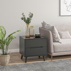 HOMCOM - Table de chevet moderne avec 2 tiroirs et pieds en bois massif - noir-Assemblage requis 