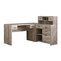 Monarch Specialties - 7429 Bureau - Faux Bois Taupe En Coin Cote Droit/Gauche-Ce bureau d'ordinateur moderne en forme de L avec rangement et huche se caractérise par une construction à panneaux épais en finition stratifiée aspect bois récupéré taupe beige.