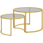HOMCOM Modern Nesting Tables with Glass Top - Gold Tone - 2 Pack-Two tables with various sizes meet your needs