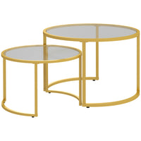 HOMCOM Modern Nesting Tables with Glass Top - Gold Tone - 2 Pack-Two tables with various sizes meet your needs