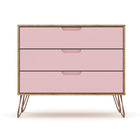 Manhattan Comfort Rockefeller Mid-Century Modern Bedroom Dresser 2-Piece Set - Nature/Rose Pink-Fashionable Wire Splayed Legs Made of Metal for Extra Durability.