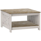HOMCOM Farmhouse Coffee Table with Storage Shelf - Distressed Oak and Brown-Distressed wood grain finish with X-shaped barn sides adds farmhouse charm to any living space