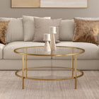 Hudson&Canal - Table basse ron Sivil 91 cm de large avec plateau en verre - Laiton-Une finition dorée artisanale est appliquée sur le cadre en acier