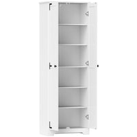 HOMCOM 67" H Farmhouse Pantry Cabinet - Distressed White-Rustic farmhouse style combines vintage elegance with recessed doors and black accents 