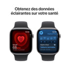 Apple - Watch Series 11 - 46 mm - GPS - Boîtier en aluminium Gris Cosmique avec Bracelet sport Noir, M / G-Jusqu’à 24 heures d’utilisation normale. Et une recharge rapide de seulement 15 minutes vous procure jusqu’à 8 heures d’utilisation normale