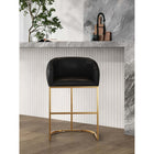 Manhattan Comfort Louvre 20" Mid-Century Modern Leatherette Upholstered Counter Stool - Black and Titanium Gold-Semi-circle Pedestal Base Made of Stainless Steel with Gold Finish