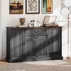 HOMCOM Farmhouse 57.9" L Sideboard Buffet Cabinet with Charging Station - Black Wood Grain-1.2" (3 cm) thick top and stable pedestal base hold up to 190 lb. (86 kg) with anti-tipping safety kit