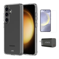 AXS Starter Kit bundle with Ultra Clear Case, Screen Protector and 30W Charger for Samsung Galaxy S24+-Drop-tested, scratch resistant phone case with shock absorbing air pockets