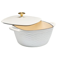 Tramontina Prisma 7 Qt Enameled Cast Iron Square Dutch Oven with Lid - Satin White with Gold Knob-The Prisma 7 Qt Enameled Cast Iron Covered Square Dutch Oven is ideal for slow cooking, steaming, and baking