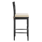Modway Jax Oak Wood Bar Stool With Wavy Razor Back and Cushion - Black Linen-Armless Design