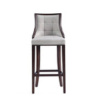 Manhattan Comfort Fifth Avenue 19" Traditional Faux Leather Upholstered Bar Stool - Light Grey - 2 Pack-Includes Footrest Base