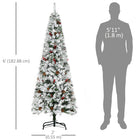 HOMCOM 6' Snow-Flocked Pencil Artificial Christmas Tree with Auto Open - Green-Hinge construction/section design/branches open automatically for quick setup 