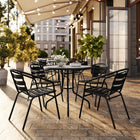 Table ronde de 31,5 po en verre et en métal, 4 chaises empilables noires en aluminium, dossier à lattes (TLH-072RD-017CBK4-GG)-L'ensemble comprend une table et 4 chaises