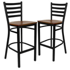 Flash Furniture - Tabouret de restaurant de la série HERCULES en métal noir avec dossier échelle - siège en bois de cerisier-Ensemble de 2 tabourets de bar en métal pour la salle à manger