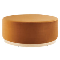 Modway Tilden Large 38" Round Performance Velvet Upholstered Ottoman - Rust/Natural-Performance Velvet Upholstery