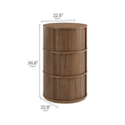 Modway Clement Round Pedestal Stand Storage Table With Sliding Tambour Doors - Walnut-Fluted Sliding Tambour Doors