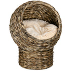 PawHut - Lit pour chat en osier avec coussin, support, pour chats d’intérieur - brun foncé-Comprend un panier rotatif qui peut être orienté vers le haut ou vers l’avant 