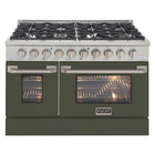 Kucht 48" KDF Series Pro Style Propane Ready Dual Fuel Range - Stainless Steel/Olive Green-Cook and bake like a pro with 2 separate ovens with large oven windows, the main is a heavy-duty blue porcelain oven with 4.2 cu. ft. of capacity while the additional side oven has 2.5 cu. Ft