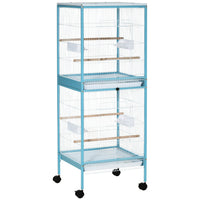 PawHut 55" H 2-in-1 Bird Cage with Wheels and Slide-out Tray - Light Blue-Solid and durable steel construction 