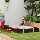 Qaba Kids Rectangular 73" HDPE Large Sand Pit with 4 Seats, Cover and Waterproof Bottom Liner - Brown-Includes four seats, comfortably fits four children 