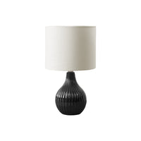 Monarch Specialties 17" H Contemporary Table Lamp - Black Ceramic / Ivory / Cream Shade-This 17"h table lamp features a chic, lustrous black ceramic base in a tear drop shape with a textured ribbed design, perfectly complemented with an ivory fabric shade, adding a fashionable touch to your living room, bedroom, or office