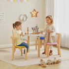 Qaba - Ensemble table et chaises pour enfants, ensemble table en bois pour tout-petits et 4 chaises pour activités artistiques, loisirs créatifs pour 3-8 ans - multicolore-Bords et coins arrondis et lisses, assurant la sécurité de votre enfant pendant le jeu
