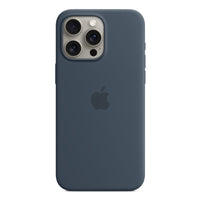 Apple - Étui en silicone avec MagSafe pour iPhone 15 Pro Max - Bleu orage-La finition soyeuse et douce au toucher de l'extérieur en silicone est agréable au toucher