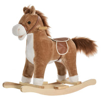 Qaba - Cheval à bascule en peluche sur patins en bois avec sons - marron-Jouet à bascule traditionnel avec un design amusant de cheval 