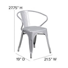 Flash Furniture – Chaise en acier avec bras pour l’intérieur et l’extérieur, argenté (CH31270SIL)-S'empile jusqu'à 8 chaises de hauteur