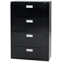 Staples Lateral File Cabinet, 4-Drawer, Black-Positive interlocking system prevents tipping