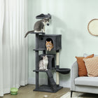 PawHut - Arbre à chat 63 po avec poteaux à griffer en sisal, condos - gris foncé-Plateforme supérieure en forme d’oreilles de chat avec une balle suspendue pour un point d’observation ludique 