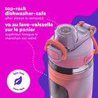 Bubba - Bouteille d’eau pour enfants Flo bubba, 473 ml, large ouverture, manchon en silicone, couvercle à bouton-poussoir, lavande/givrée/teinture sur nœud-Le contenant et le couvercle vont au lave-vaisselle, dans le panier supérieur pour un nettoyage facile