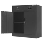 Storemax - Armoire multifonctionnelle horizontale en acier de qualité supérieure avec 2 tiroirs et 2 portes-Conçu dans un style minimaliste, il peut être placé n'importe où dans votre maison. Les aimants sur les portes permettent une fermeture facile et rapide
