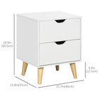 HOMCOM - Table de nuit moderne avec 2 tiroirs et pieds en bois - blanc-Pieds en bois légèrement inclinés pour garder la table toujours équilibrée 