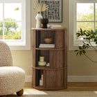 Modway Clement Round Pedestal Stand Storage Table With Sliding Tambour Doors - Walnut-Wood Grain Laminate Finish