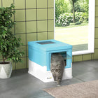PawHut Enclosed Cat Litter Box with Scoop, Tray, Top Entry and Foldable - Blue-It keeps clean with complete walling, while a pull-out tray makes refills easy 