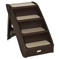 PawHut 4-Level Portable Foldable Dog Stairs - Dark Brown-Ideal for elderly pets or if they have mobility issues 