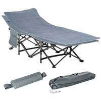Outsunny Folding Camping Cot for Adults with Mat & Pillow - Dark Grey-Heavy-duty support design for tall adults, heavy people, and family