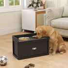 PawHut Large Elevated Dog Bowl Stand with Bowl and Storage - Black-Raised design to help prevent strain on your pet's body 