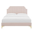 Modway Sienna Performance Velvet Full Platform Bed with Gold Metal Legs - Pink-Bed Frame Weight Capacity: 800 lb