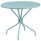 35.25'' Round Sky Blue Indoor-Outdoor Steel Patio Table Set with 2 Square Back Chairs [CO-35RD-02CHR2-SKY-GG]-Designed for Indoor and Outdoor Use