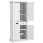 HOMCOM 72.5" H Tall Kitchen Pantry Cabinet with Drawer - White-Elegant colonial design with recessed panels and antique handles 