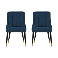 Manhattan Comfort - Lot de 2 chaises de salle à manger modernes Eda 58 cm, revêtement en velours bleu nuit-Chaise de salle à manger moderne pour salle à manger et usage de chaise de travail