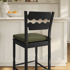 Modway Jax Oak Wood Bar Stool With Wavy Razor Back and Cushion - Black Sage-Non-Marking Foot Pads
