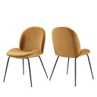 Modway Scoop Black Powder Coated Steel Leg Performance Velvet Dining Chairs - Cognac - 2 Pack-Modern Dining Side Chairs