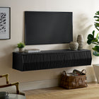 Modway Vaughn 64" Wall Mount TV Stand - Black-Timber Strip Design